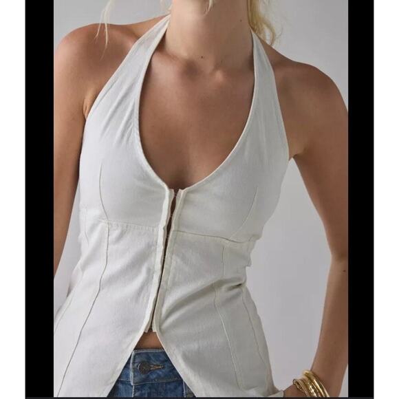 NWT Urban Outfitters Sari Seamed Linen Blend Halter Vest Top In White Size Small - Picture 1 of 13